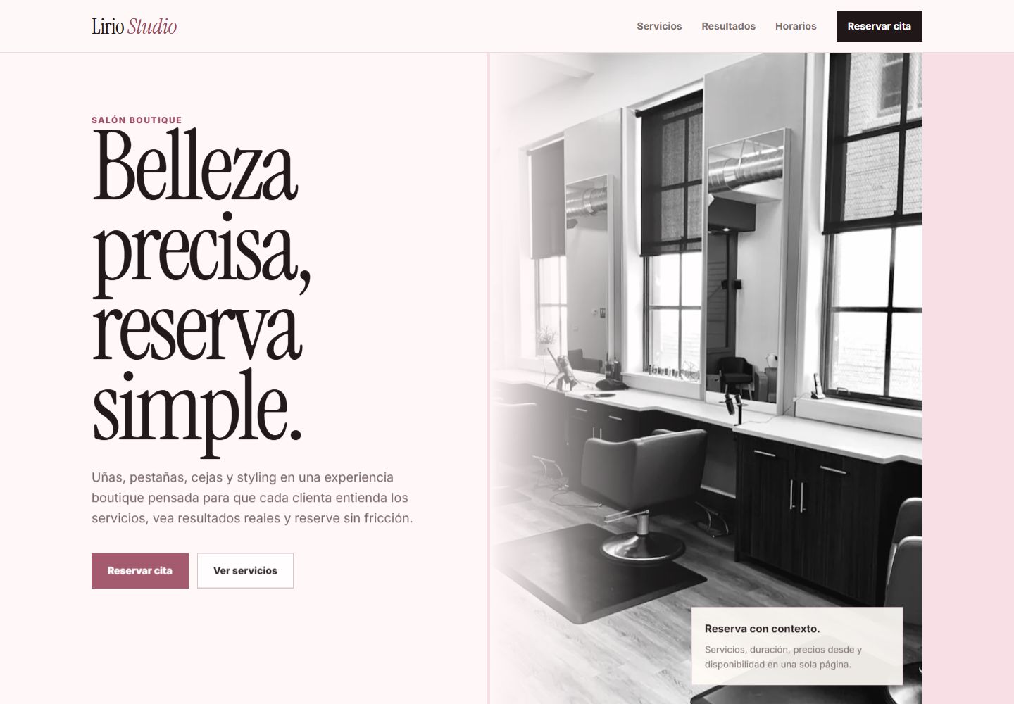 Captura real de la página Lirio Studio