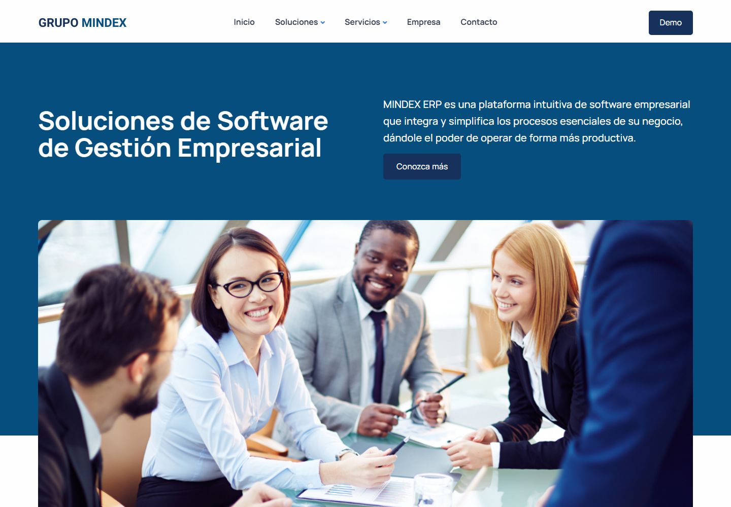 Captura real del sitio de Grupo Mindex